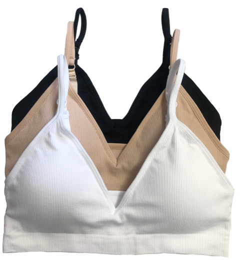 Fitted Ribbed V-Front Adjustable Straps Padded Bra