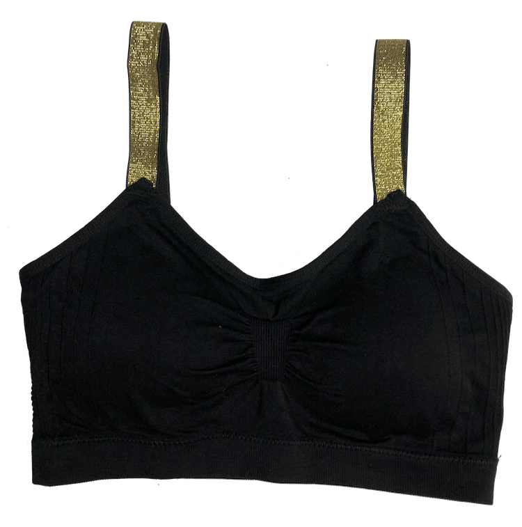 Black w/ Lurex Elastic Strap Scoopneck Seamless Black Bra