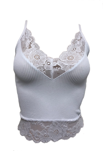 Flower Lace Trimmed Ribbed Mid-Length Cami Bralette – HaZe